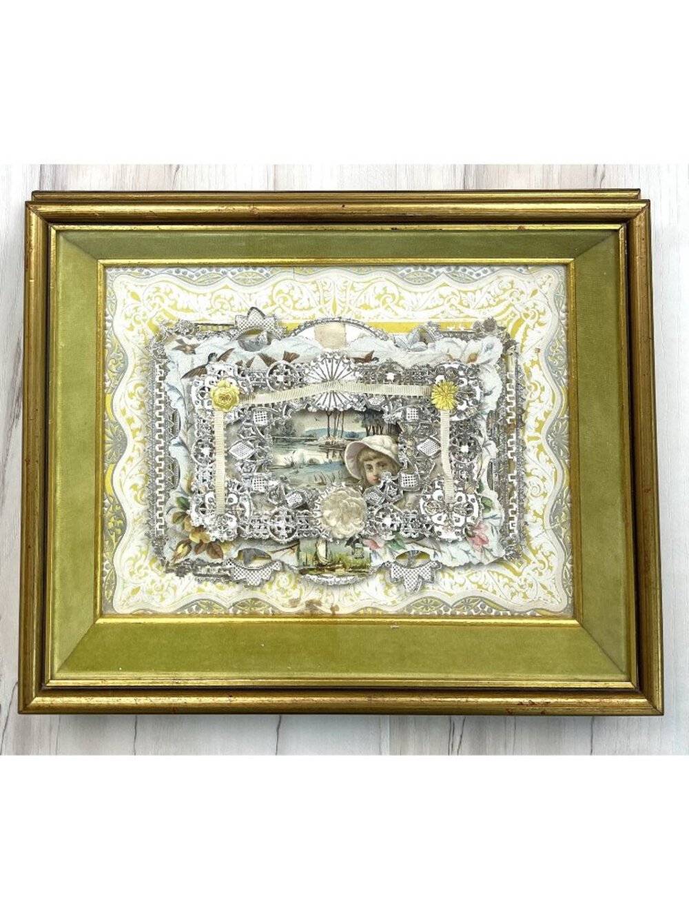 VTG 12"x10" Custom Framed Shadowbox Layered Victorian Prosperity Card Valentine